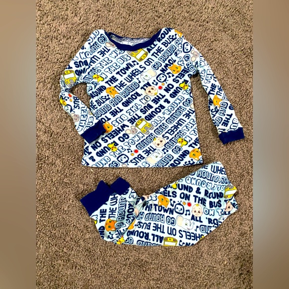 Pajamas Toddler Boy Blue Wheel On The Bus Cotton Long Sleeves Pajamas